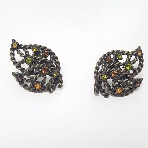 Avon Rhinestone Leaf Earrings Vintage